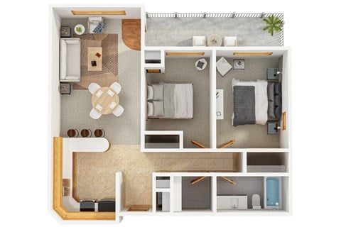 Floor plan for 2 beds, 1 bath, 900 sqft